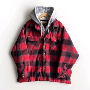 Big Mac Hooded Flannel Shirt Jacket Mens Size XL Red Plaid Quilted Lined RARE